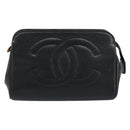 CHANEL Pouch Caviar Skin Black Gold CC Auth bs33477-13