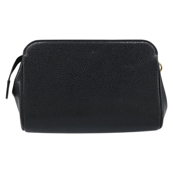 CHANEL Pouch Caviar Skin Black Gold CC Auth bs33477