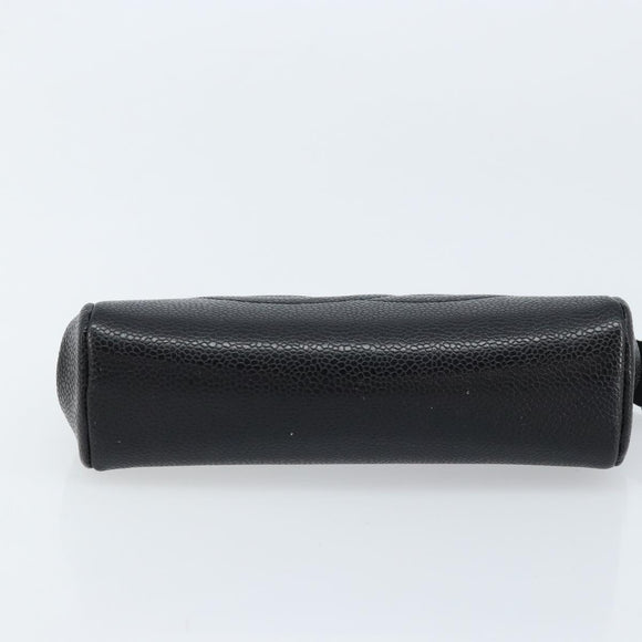 CHANEL Pouch Caviar Skin Black Gold CC Auth bs33477