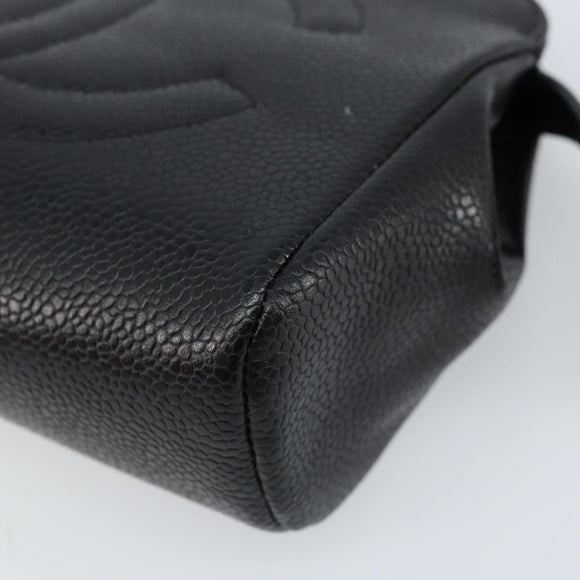 CHANEL Pouch Caviar Skin Black Gold CC Auth bs33477