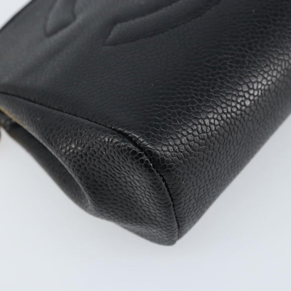 CHANEL Pouch Caviar Skin Black Gold CC Auth bs33477