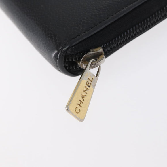 CHANEL Lange Geldbörse Caviar Leder Schwarz CC Auth bs33480