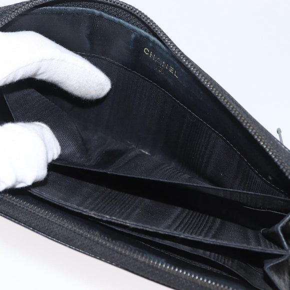 CHANEL Lange Geldbörse Caviar Leder Schwarz CC Auth bs33480