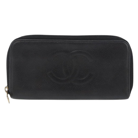CHANEL Lange Geldbörse Caviar Leder Schwarz CC Auth bs33480
