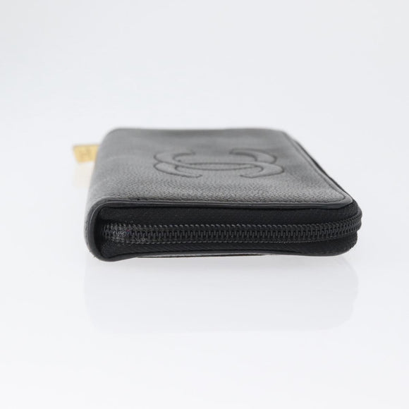 CHANEL Lange Geldbörse Caviar Leder Schwarz CC Auth bs33480