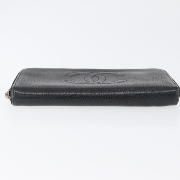 CHANEL Lange Geldbörse Caviar Leder Schwarz CC Auth bs33480