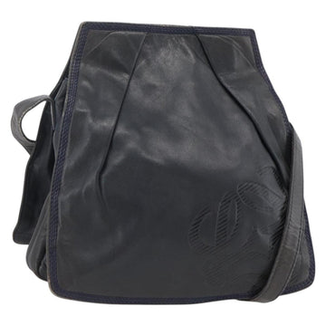 LOEWE Anagram Shoulder Bag Leather Navy Gold Auth bs33483