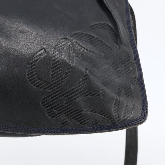 LOEWE Anagram Shoulder Bag Leather Navy Gold Auth bs33483