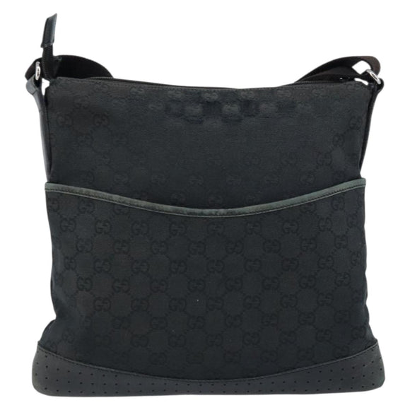 GUCCI GG Canvas Shoulder Bag Black Silver 145857 Auth bs33485