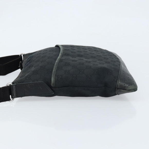 GUCCI GG Canvas Shoulder Bag Black Silver 145857 Auth bs33485