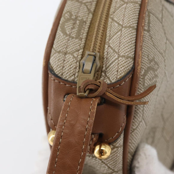 Christian Dior Honeycomb Canvas Shoulder Bag PVC Beige Gold Auth bs33486