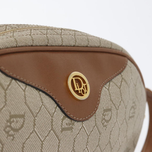Christian Dior Honeycomb Canvas Shoulder Bag PVC Beige Gold Auth bs33486