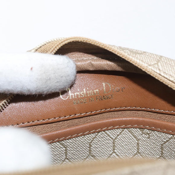 Christian Dior Honeycomb Canvas Shoulder Bag PVC Beige Gold Auth bs33486