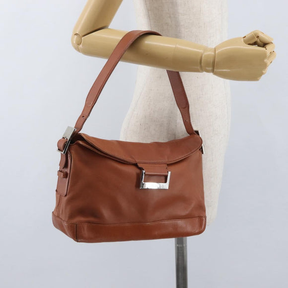 LOEWE Umhängetasche Leder Braun Silber Auth bs33487