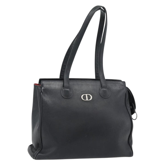 Christian Dior Tote Bag Leather Black Silver Auth bs33488