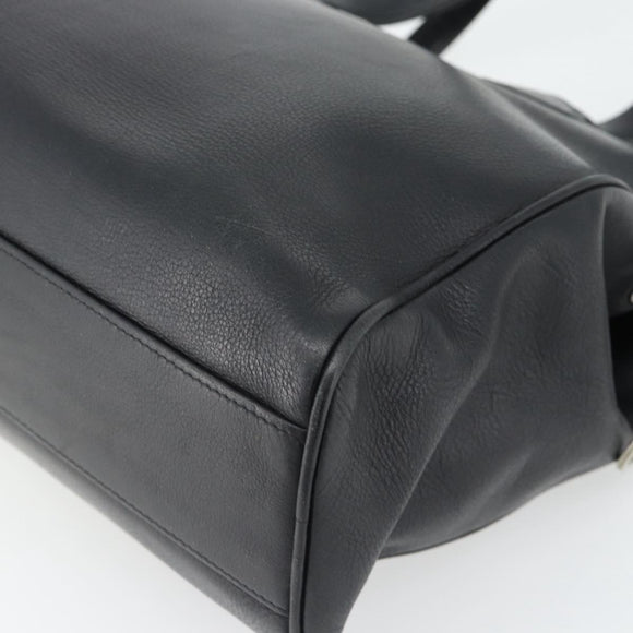 Christian Dior Tote Bag Leather Black Silver Auth bs33488