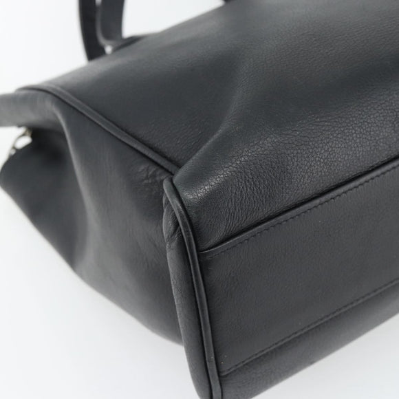 Christian Dior Tote Bag Leather Black Silver Auth bs33488