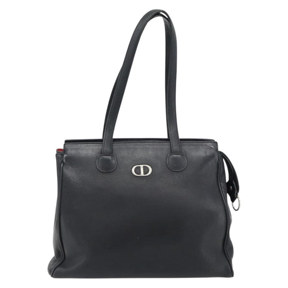 Christian Dior Tote Bag Leather Black Silver Auth bs33488