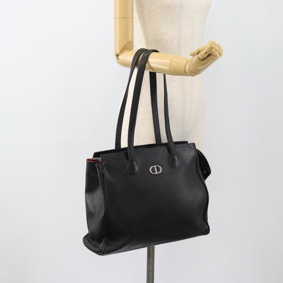 Christian Dior Tote Bag Leather Black Silver Auth bs33488