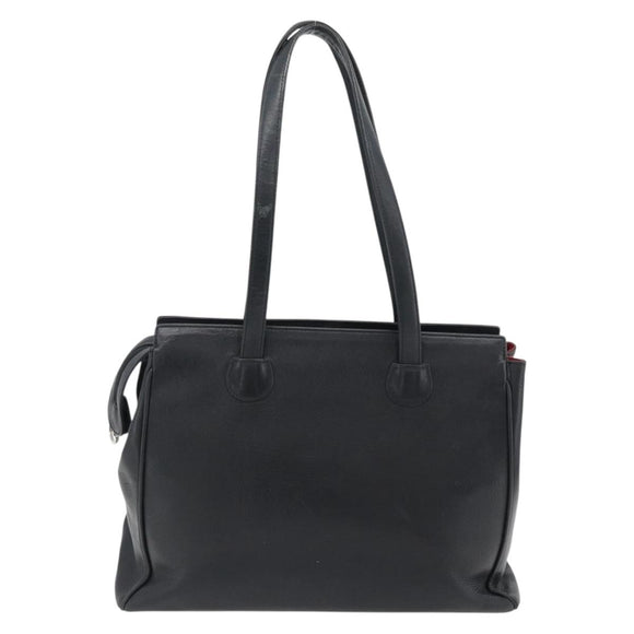 Christian Dior Tote Bag Leather Black Silver Auth bs33488