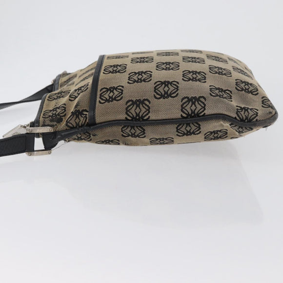 LOEWE Anagram Shoulder Bag Canvas Beige Silver Auth bs33493