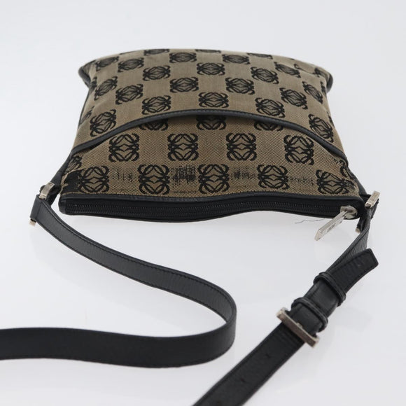 LOEWE Anagram Shoulder Bag Canvas Beige Silver Auth bs33493
