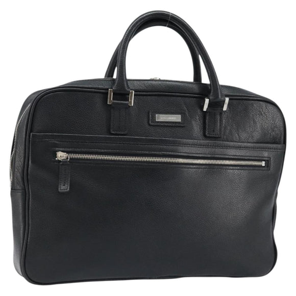 BURBERRY Business Bag Leather Black Silver Auth bs33513