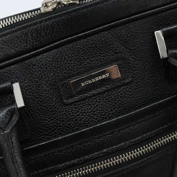 BURBERRY Business Bag Leather Black Silver Auth bs33513