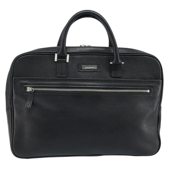 BURBERRY Business Bag Leather Black Silver Auth bs33513