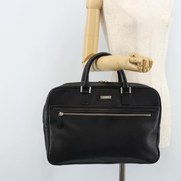 BURBERRY Business Bag Leather Black Silver Auth bs33513