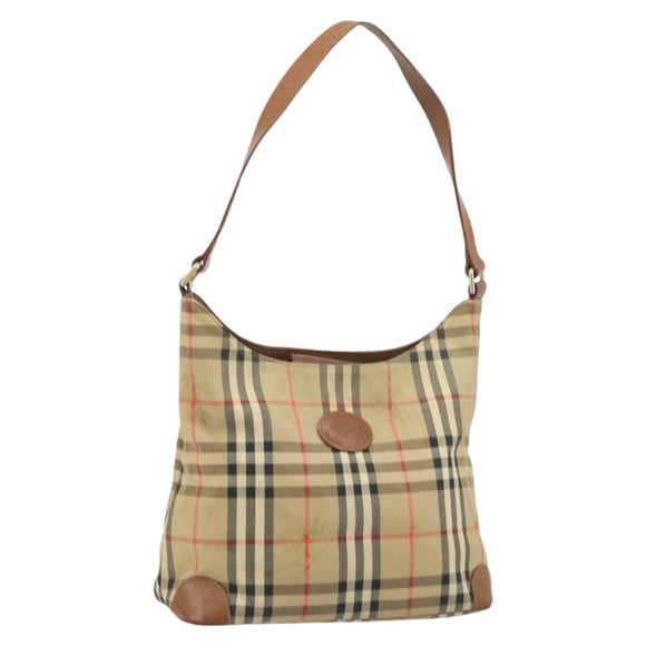 Burberrys Nova Check Shoulder Bag Canvas Beige Gold Auth bs33514