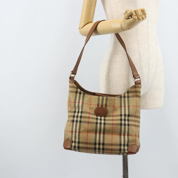 Burberrys Nova Check Shoulder Bag Canvas Beige Gold Auth bs33514