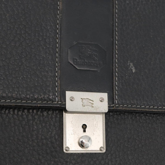 Burberrys Business Bag Leather Black Silver Auth bs33515