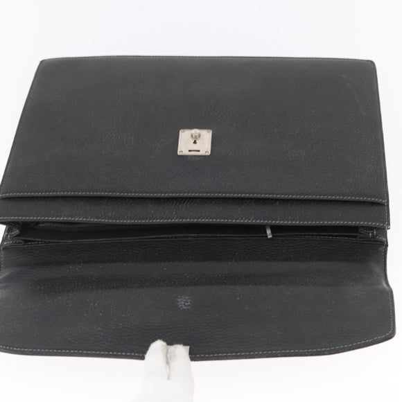 Burberrys Business Bag Leather Black Silver Auth bs33515