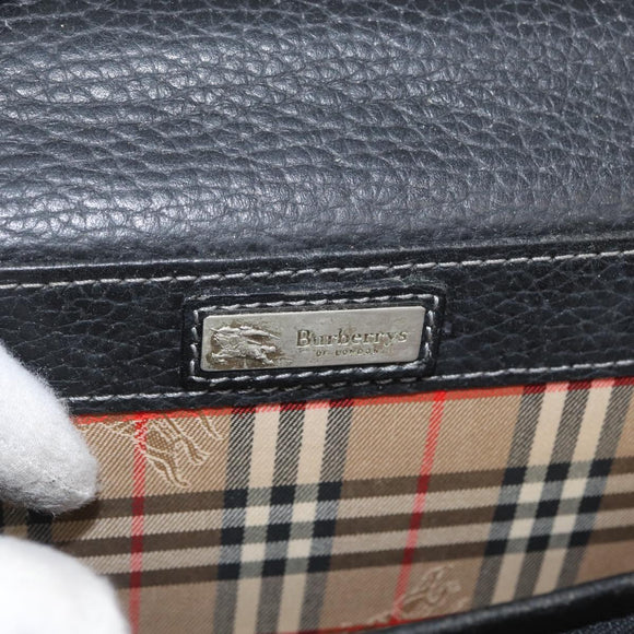 Burberrys Business Bag Leather Black Silver Auth bs33515