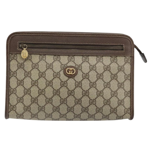 GUCCI GG Supreme Clutch Bag PVC Beige Gold 014 115 6063 4023 Auth bs33517