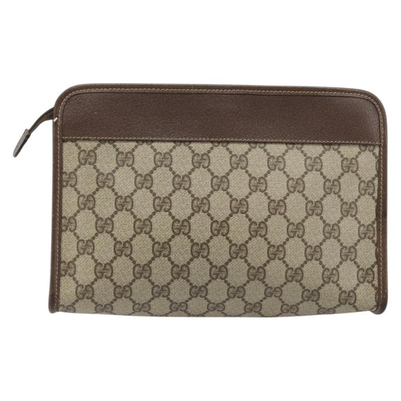GUCCI GG Supreme Clutch Bag PVC Beige Gold 014 115 6063 4023 Auth bs33517