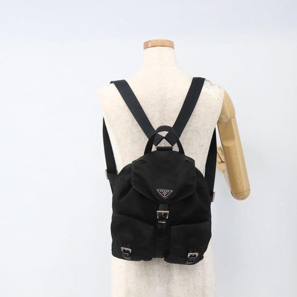 PRADA Backpack Nylon Silver Black Auth bs33519