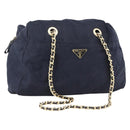 PRADA Chain Shoulder Bag Nylon Navy Gold Auth bs33521-1