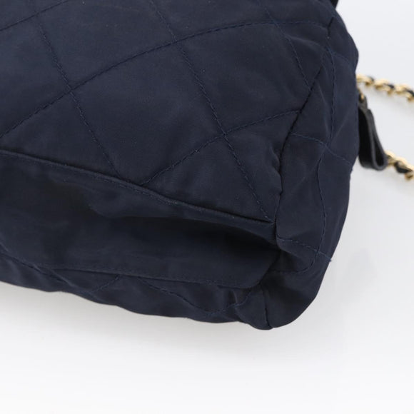 PRADA Chain Shoulder Bag Nylon Navy Gold Auth bs33521
