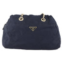 PRADA Chain Shoulder Bag Nylon Navy Gold Auth bs33521-13