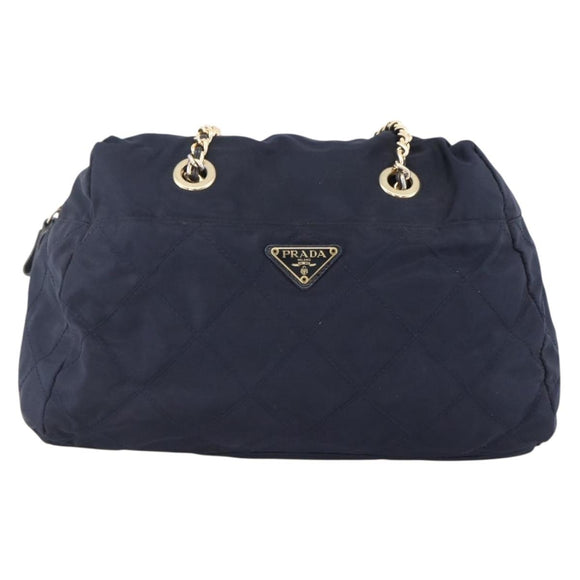PRADA Chain Shoulder Bag Nylon Navy Gold Auth bs33521