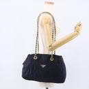 PRADA Chain Shoulder Bag Nylon Navy Gold Auth bs33521-23