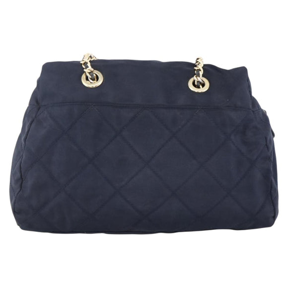 PRADA Chain Shoulder Bag Nylon Navy Gold Auth bs33521