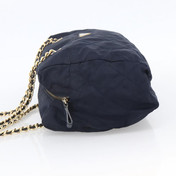 PRADA Chain Shoulder Bag Nylon Navy Gold Auth bs33521