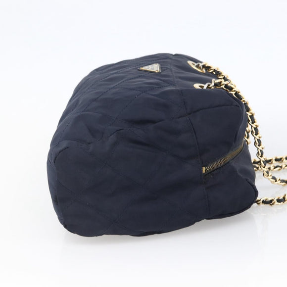 PRADA Chain Shoulder Bag Nylon Navy Gold Auth bs33521