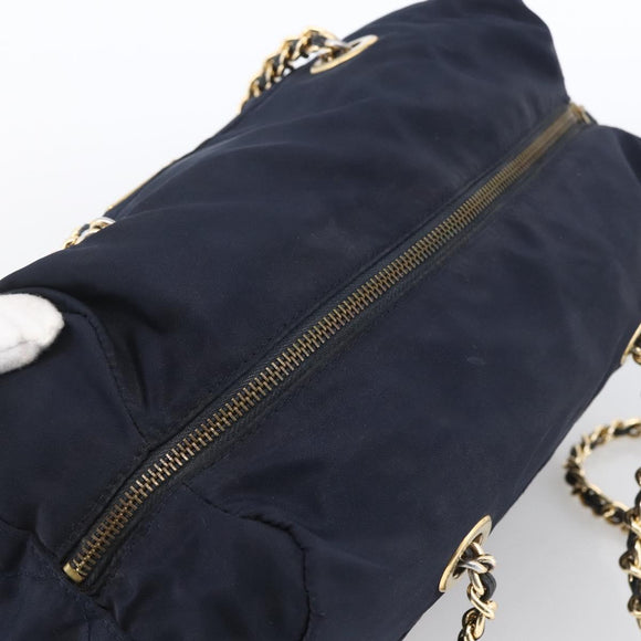 PRADA Chain Shoulder Bag Nylon Navy Gold Auth bs33521