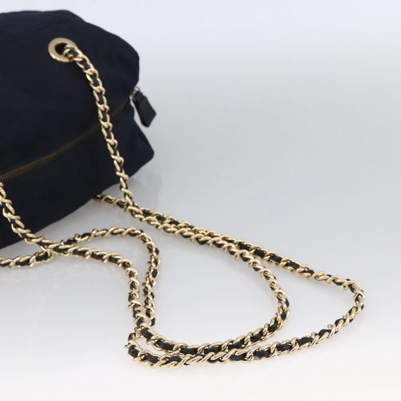 PRADA Chain Shoulder Bag Nylon Navy Gold Auth bs33521