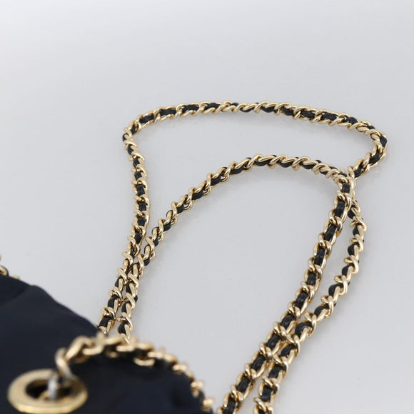 PRADA Chain Shoulder Bag Nylon Navy Gold Auth bs33521