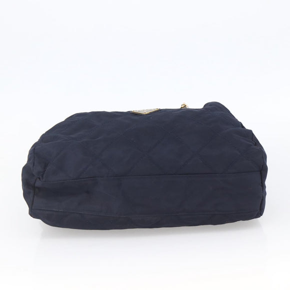 PRADA Chain Shoulder Bag Nylon Navy Gold Auth bs33521